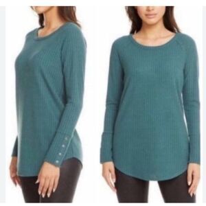 Chaser Waffle Knit Thermal Top Greenish Blue Size Small Women's